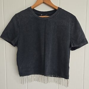 Zara Chic Black Fringe Hem Women's Top